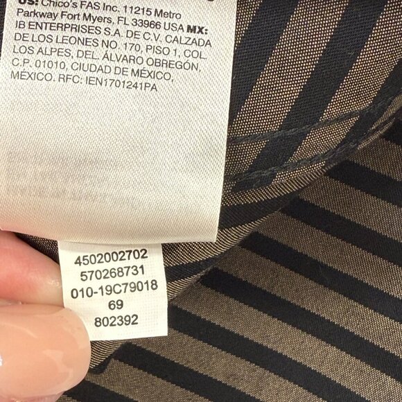 Chico's No Iron Sateen Striped Blouse Travel Office Tan Black Size 3 US 16/18 - Picture 12 of 13